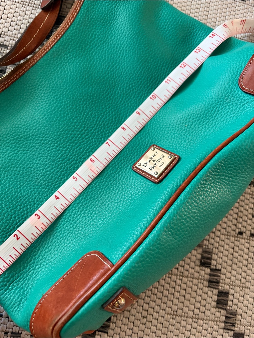 Dooney & Bourke Turquoise Pebbled Leather Shoulder Bag with Brown Trim - Picture 4 of 6